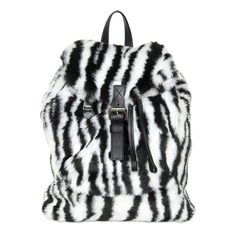 AW15 Moschino Couture Jeremy Scott Black & White Faux Fur Tiger Design Backpack