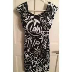 AW15 Moschino Couture Jeremy Scott Black/white Puffy Collar Graffiti Dress