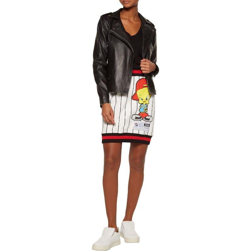 AW15 Moschino Couture Jeremy Scott Looney Tunes Striped Tweety Pencil Skirt 10 For Sale 4