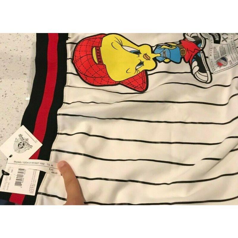 Beige AW15 Moschino Couture Jeremy Scott Looney Tunes Striped Tweety Pencil Skirt 10 For Sale