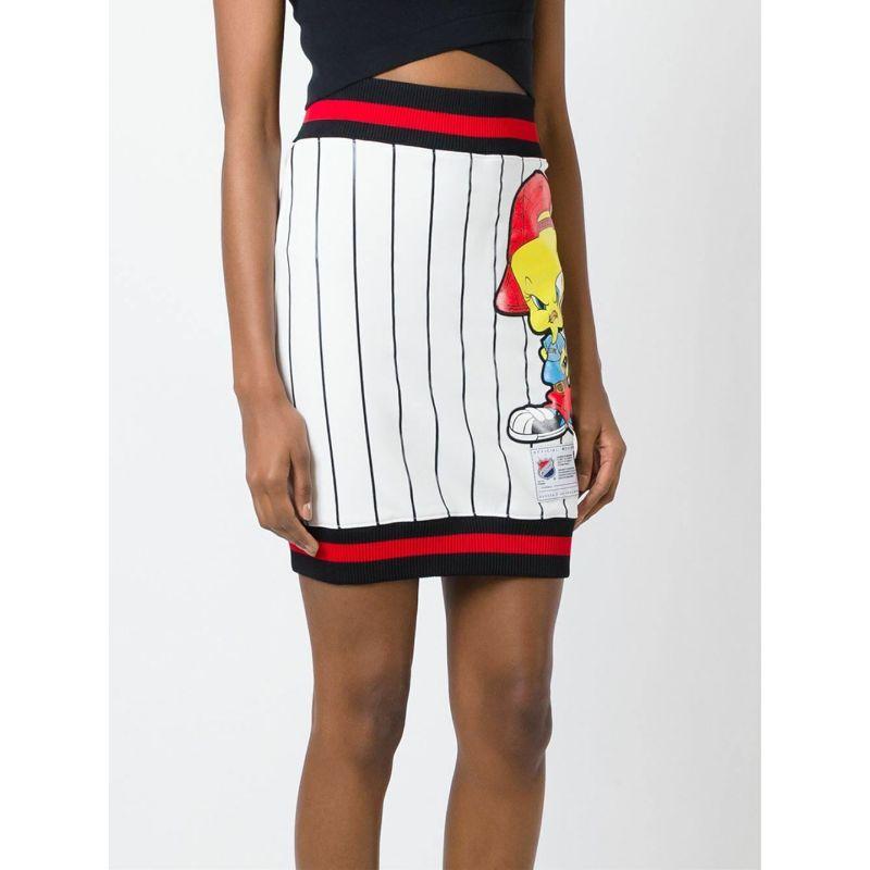 AW15 Moschino Couture Jeremy Scott Looney Tunes Striped Tweety Pencil Skirt 10 For Sale 2