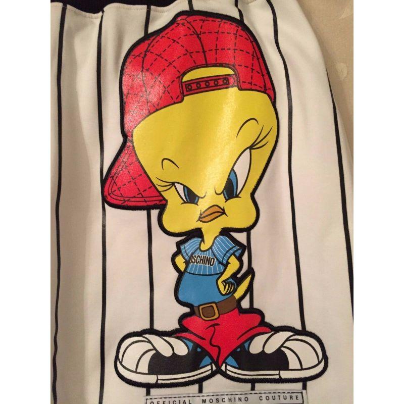 AW15 Moschino Couture Jeremy Scott Looney Tunes Striped Tweety Pencil Skirt 12 In New Condition For Sale In Palm Springs, CA