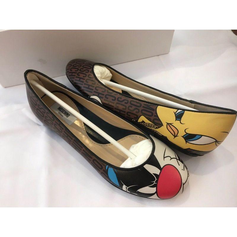 Brown AW15 Moschino Couture Jeremy Scott Looney Tunes Tweety Flat Ballet Shoes For Sale