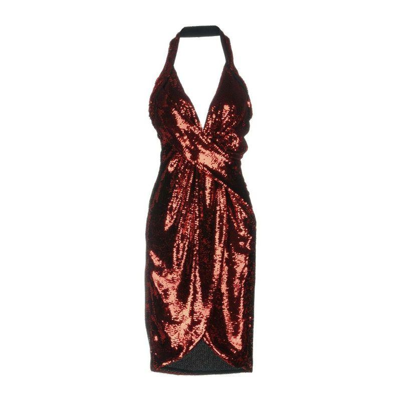 AW15 Moschino Couture Jeremy Scott Red Wrpeffect Sequined Crepe Halterneck Dress
MSRP $4,188 EUR!

Additional Information:
Material: 100% Polyester    
Color: Red
Pattern: Sequin
Style: Ball Gown
Size: IT 42 / US 8
100% Authentic!!!
Condition: Brand