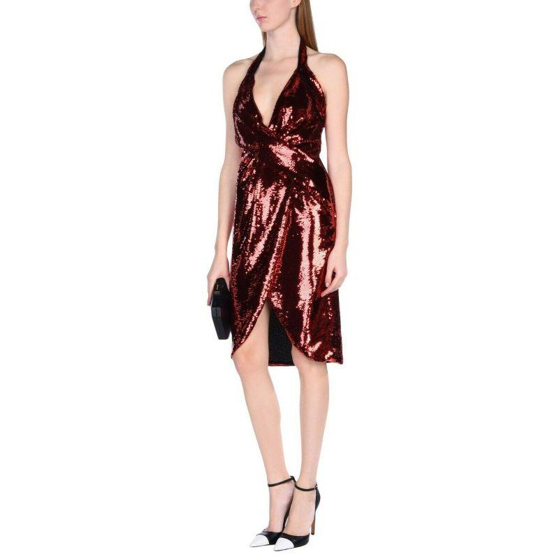 AW15 Moschino Couture Jeremy Scott Red Wrpeffect Sequined Crepe Halterneck Dress For Sale 7