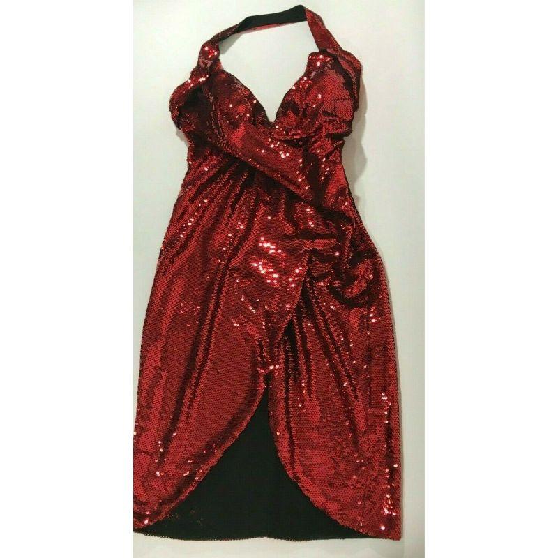 Women's AW15 Moschino Couture Jeremy Scott Red Wrpeffect Sequined Crepe Halterneck Dress For Sale
