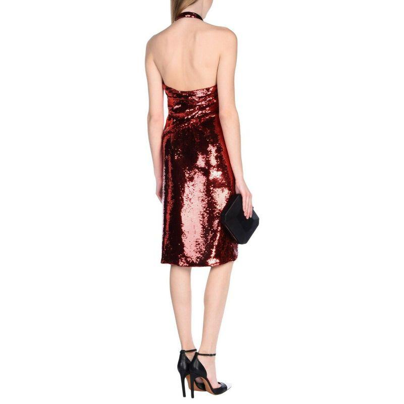 AW15 Moschino Couture Jeremy Scott Red Wrpeffect Sequined Crepe Halterneck Dress For Sale 3