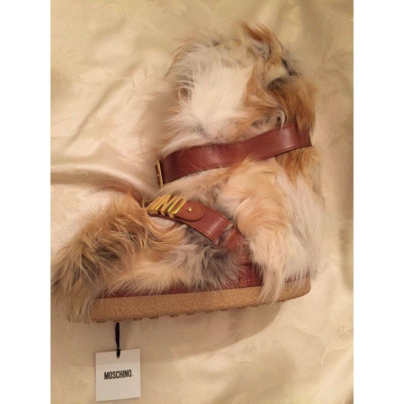 AW15 Moschino Couture x Jeremy Scott Leather & Fox Fur Buckled Snow Boots For Sale 7