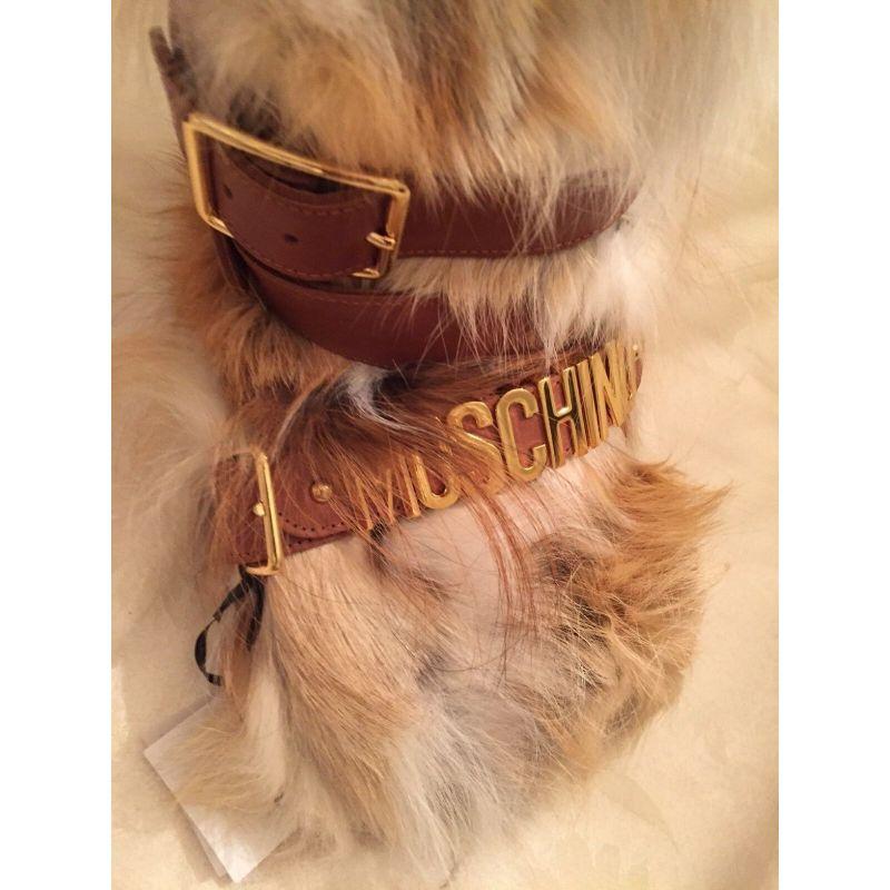 AW15 Moschino Couture x Jeremy Scott Leather & Fox Fur Buckled Snow Boots For Sale 8