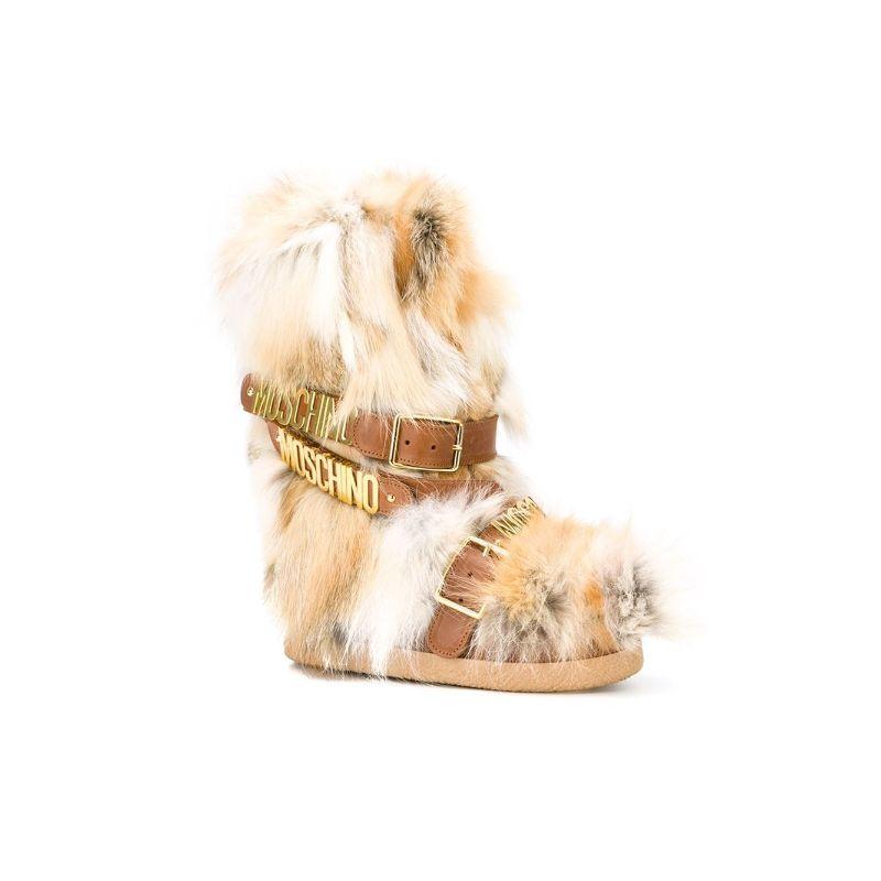 AW15 Moschino Couture x Jeremy Scott Leather & Fox Fur Buckled Snow Boots For Sale 12