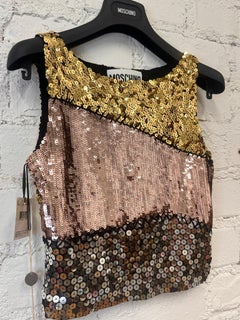 AW15 MOSCHINO COUTURE x Jeremy Scott Tricolor Sequined Embellished Cropped Top