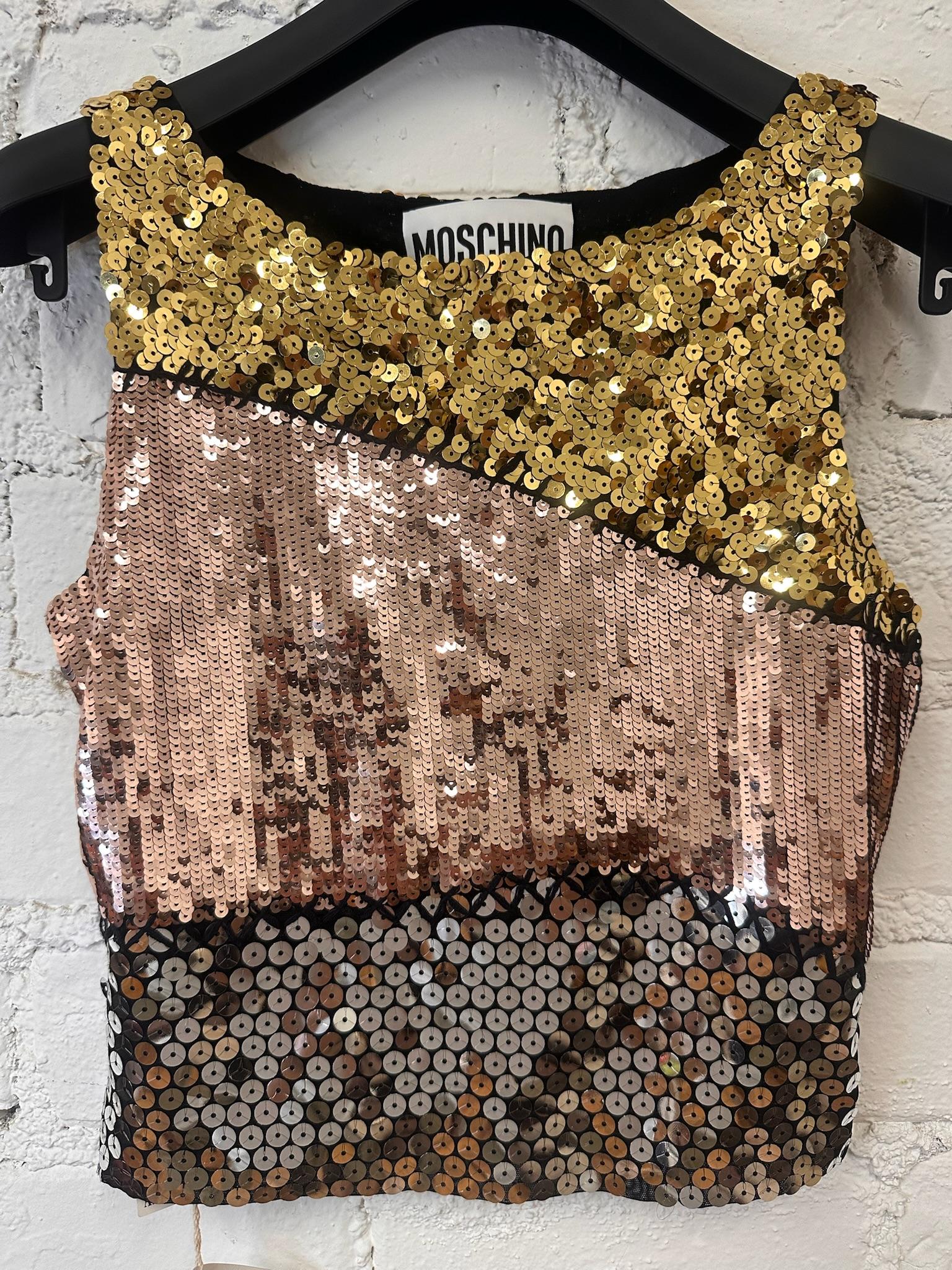 AW15 MOSCHINO COUTURE x Jeremy Scott Tricolor Sequined Embellished Cropped Top In New Condition For Sale In Los Angeles, CA