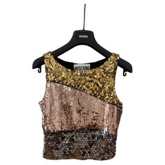 AW15 MOSCHINO COUTURE x Jeremy Scott Tricolor Sequined Embellished Cropped Top