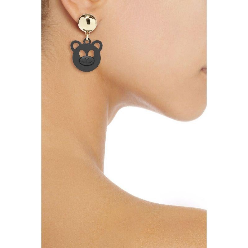 Boucles d'oreilles à clip ours Moschino AW15 Jeremy Scott Teddy Bear Ready 2 en métal noir Pour femmes en vente