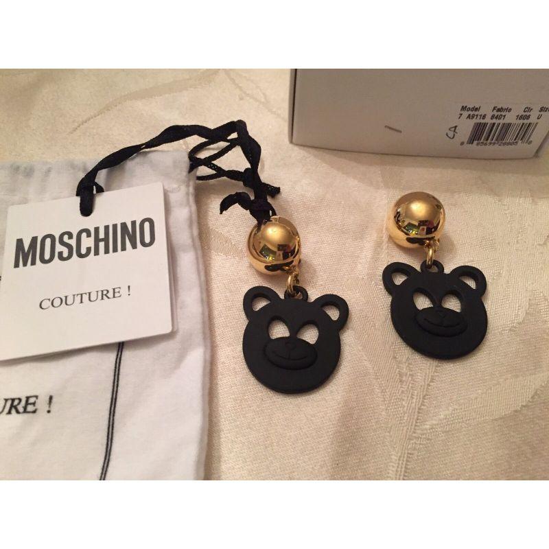 Women's AW15 Moschino Jeremy Scott Teddy Bear Ready 2 Bear Clip on Earrings Black Metal For Sale