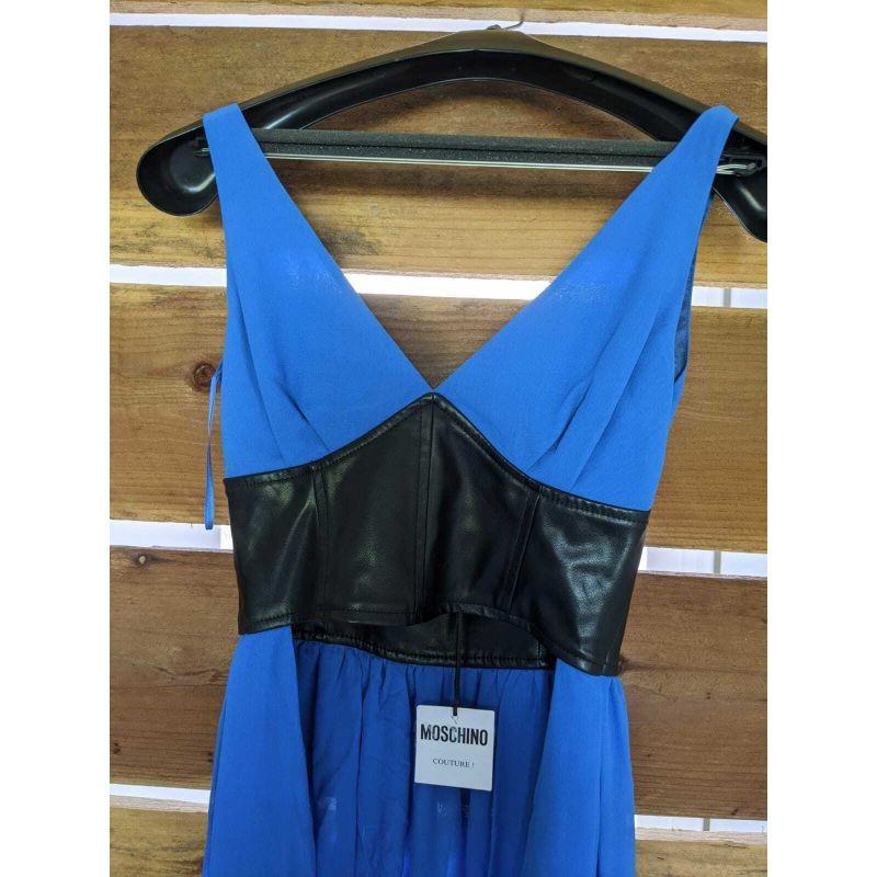 Women's AW16 Moschino Couture Jeremy Scott Black Faux Leather Top W/ Blue Silk Back Tail For Sale