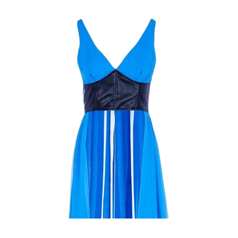 AW16 Moschino Couture Jeremy Scott Schwarzes Kunstleder-Oberteil mit blauer Seidenschleife im Angebot