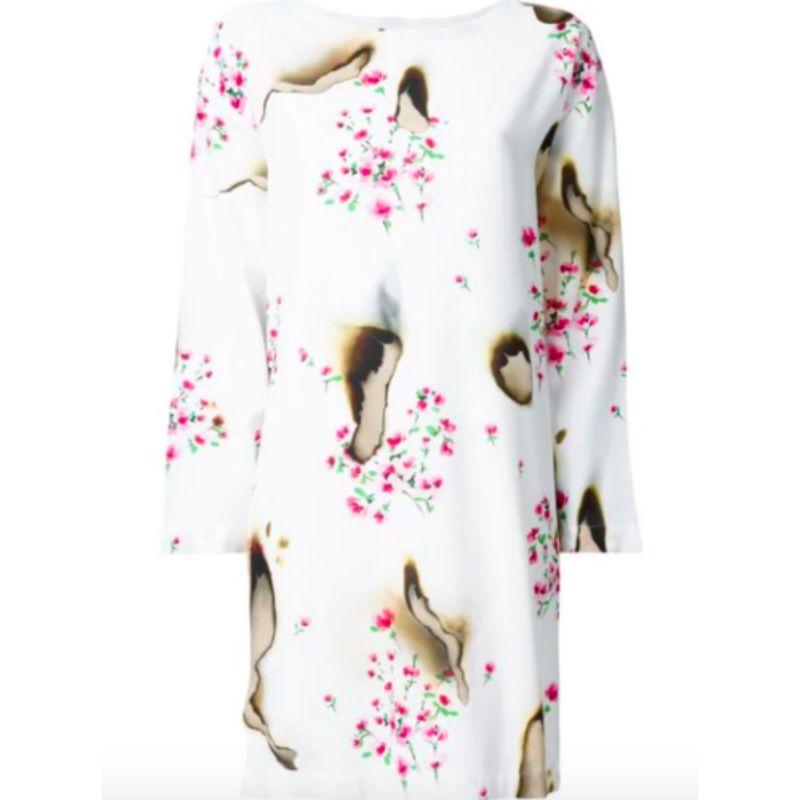 AW16 Moschino Couture Jeremy Scott Burnt Effect Floral White Rayon Dress For Sale 5