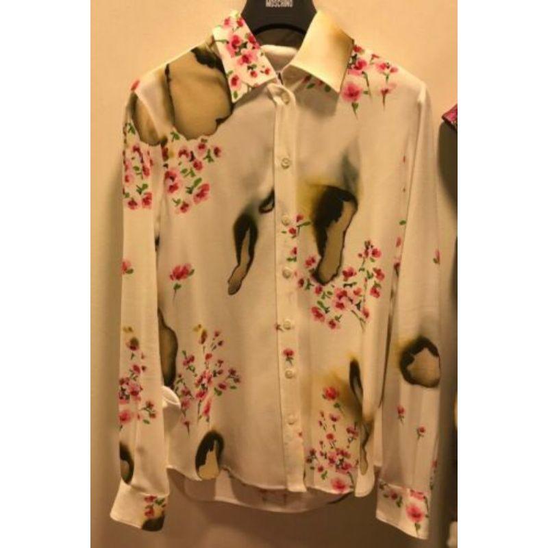 Beige AW16 Moschino Couture Jeremy Scott Fashion Kills Floral Burnt Effect Silk Blouse For Sale