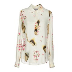 AI16 Moschino Couture Jeremy Scott La moda uccide la camicetta floreale in seta effetto bruciato