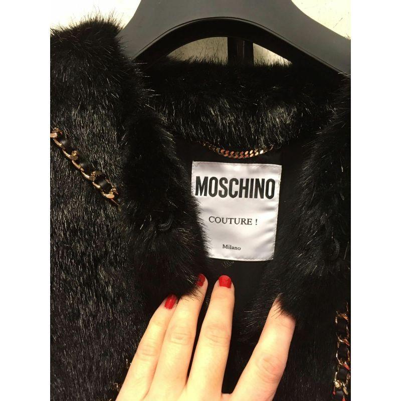 AW16 Moschino Couture Jeremy Scott Faux Fur Gold Chains Black Jacket Coat For Sale 1