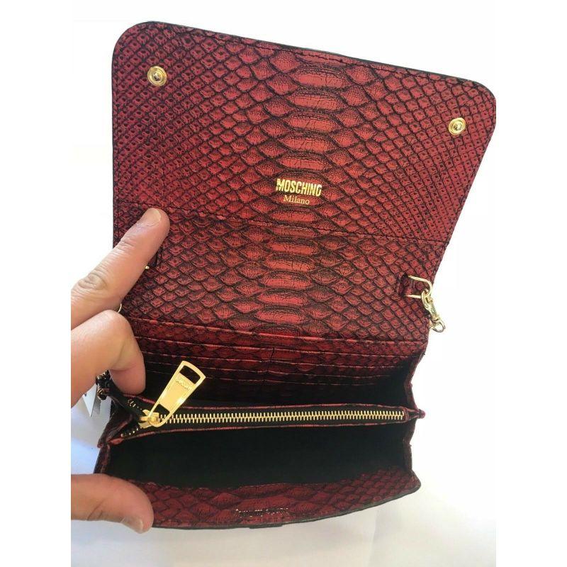 Brown AW16 Moschino Couture Jeremy Scott Red Leather Wallet Shoulder Bag W/ Gold Logo For Sale