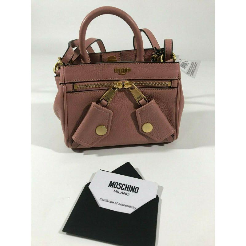 AW17 Moschino Couture Jeremy Scott Ancient Pink Leather B-pocket Handbag W/ gold For Sale 4