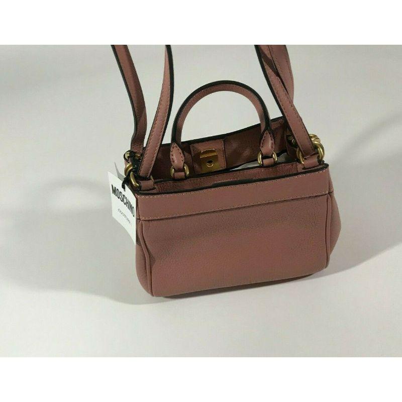 AW17 Moschino Couture Jeremy Scott Ancient Pink Leather B-pocket Handbag W/ gold In New Condition In Los Angeles, CA