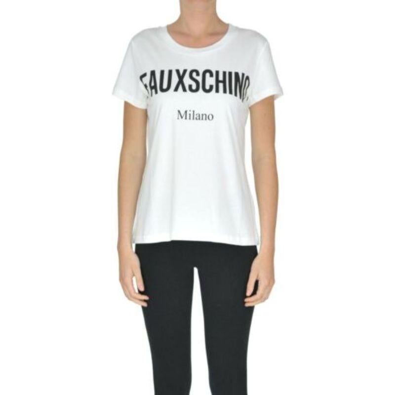 AW17 Moschino Couture Jeremy Scott Fauxchino Milano White Cotton T-shirt In New Condition For Sale In Palm Springs, CA