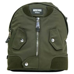 AW17 Moschino Couture Jeremy Scott Green Bomber Jacket Backpack Silver Hardware