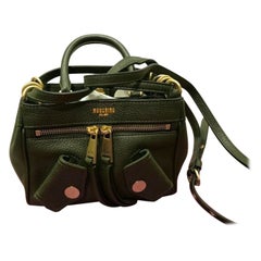 AW17 Moschino Couture Jeremy Scott Borsa a B in pelle verde con logo oro M