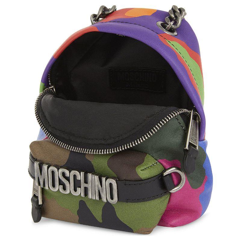 AW17 Moschino Couture Jeremy Scott Green Purple Camouflage Leather Mini Backpack For Sale 7