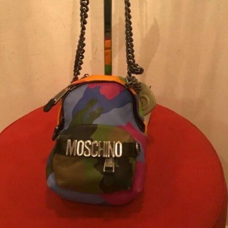AW17 Moschino Couture Jeremy Scott Green Purple Camouflage Leather Mini Backpack For Sale 8
