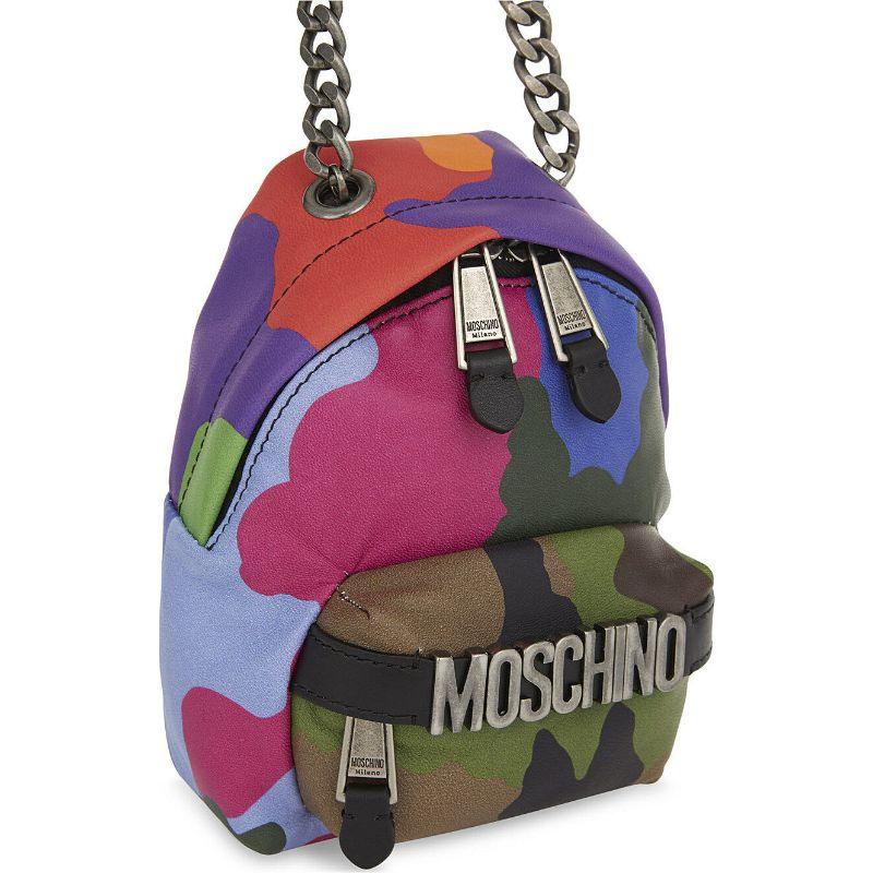 AW17 Moschino Couture Jeremy Scott Green Purple Camouflage Leather Mini Backpack For Sale 4