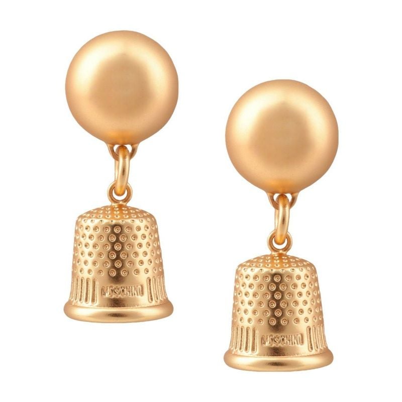 AW17 Moschino Couture Jeremy Scott Thimble Clip on Earrings Gold Metal Bijoux For Sale