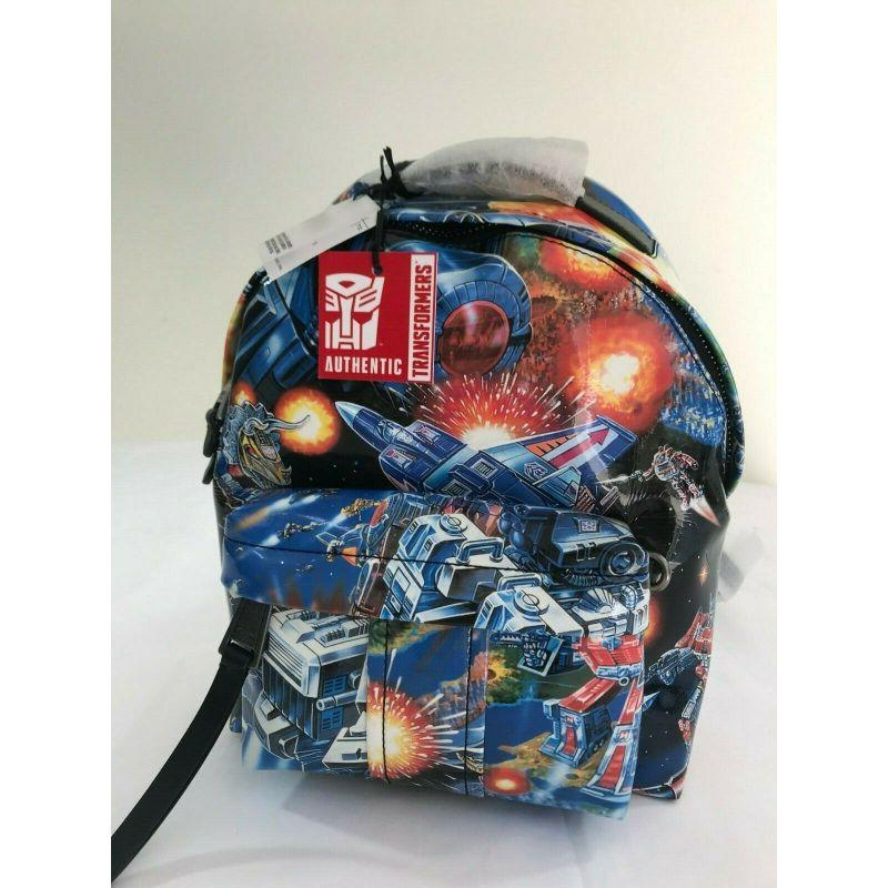 AW17 Moschino Couture Jeremy Scott Transformers Blue Multi-color Print Backpack For Sale 2