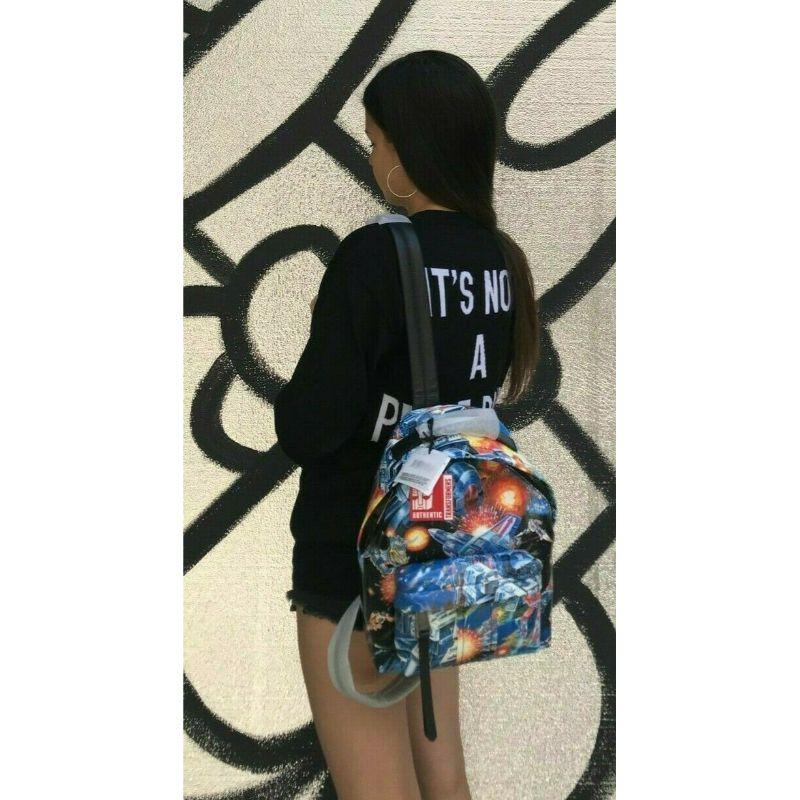 AW17 Moschino Couture Jeremy Scott Transformers Blue Multi-color Print Backpack For Sale 3