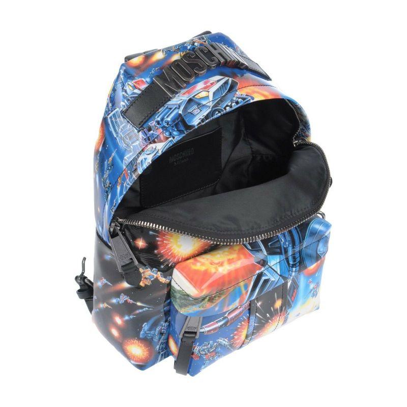 AW17 Moschino Couture Jeremy Scott Transformers Blue Multi-color Print Backpack

Additional Information:
Material: 100% PVC	
Color: Blue/Multi-color
Pattern: Transformers
Style: Backpack	
Dimension: 8.58 W x 3.9 D x 11.7 H in
100%