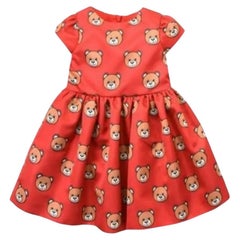 AW17 Moschino Jeremy Scott, 9-12 Months, Red Baby All Over Teddy Bears, Dress