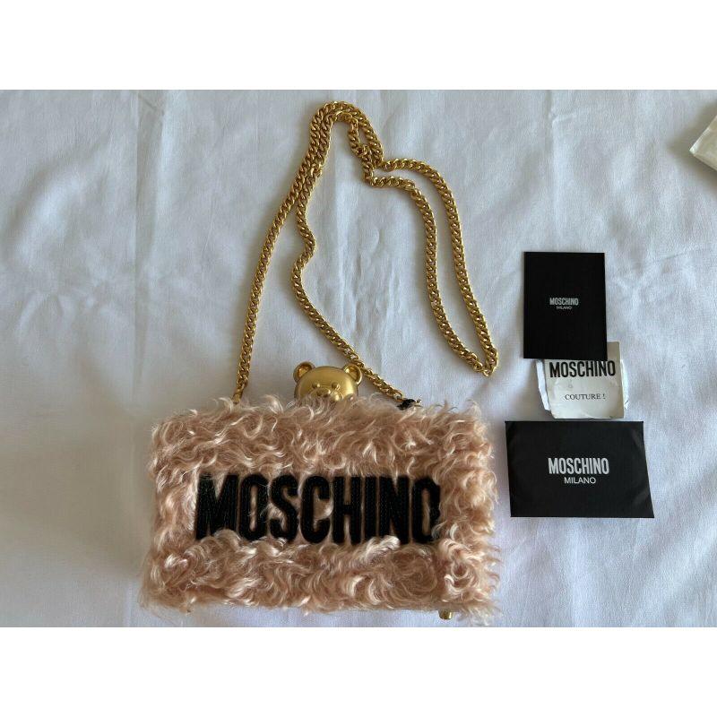 AW18 Moschino Couture Jeremy Scott Pink Faux Fur Teddy Bear Head Shoulder Bag For Sale 6