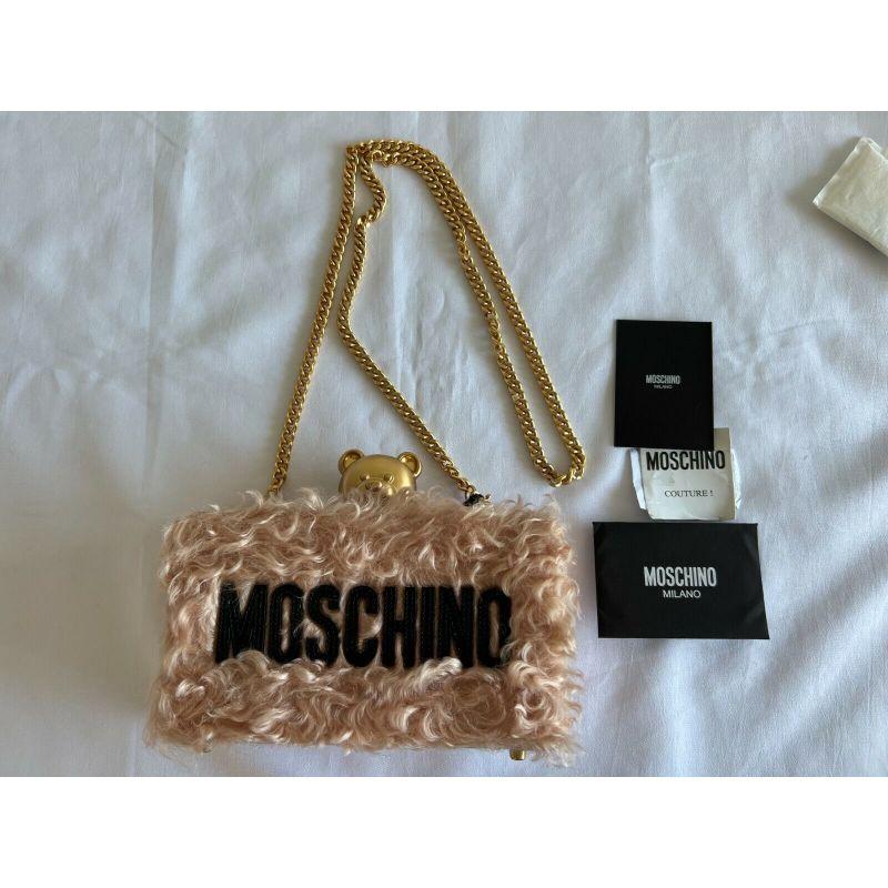 AW18 Moschino Couture Jeremy Scott Pink Faux Fur Teddy Bear Head Shoulder Bag For Sale 7