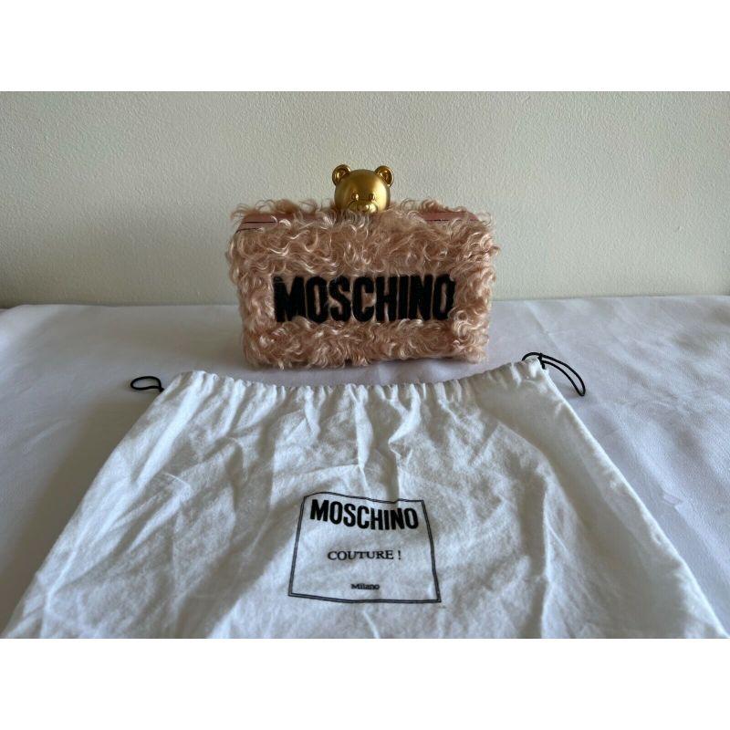 Brown AW18 Moschino Couture Jeremy Scott Pink Faux Fur Teddy Bear Head Shoulder Bag For Sale
