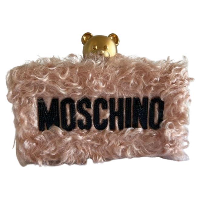 AW18 Moschino Couture Jeremy Scott Pink Faux Fur Teddy Bear Head Shoulder Bag For Sale
