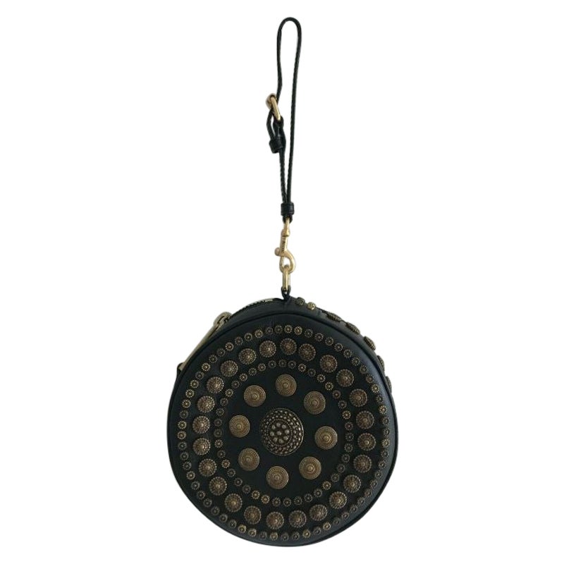 AW19 Moschino Couture Jeremy Scott Runde Leder-Clutch mit Allover-Verzierungen
