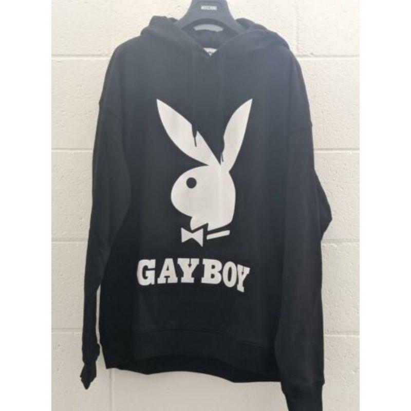 AW19 Moschino Couture Jeremy Scott Playboy Gayboy Black Hooded Sweatshirt 52 IT For Sale 6