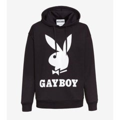 AW19 Moschino Couture Jeremy Scott Playboy Gayboy Black Hooded Sweatshirt 52 IT