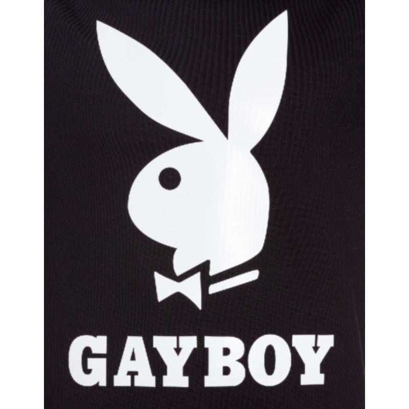 AW19 Moschino Couture Jeremy Scott Playboy Gayboy Black Hooded Sweatshirt 52 IT In New Condition For Sale In Palm Springs, CA