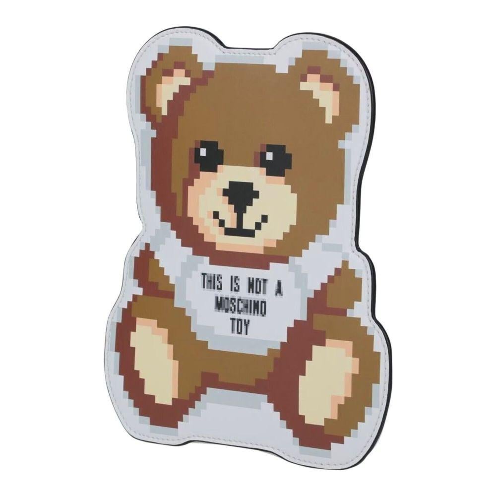 Beige AW19 Moschino Couture Sims Leather Teddy Bear Pixel Pouch Clutch by Jeremy Scott For Sale