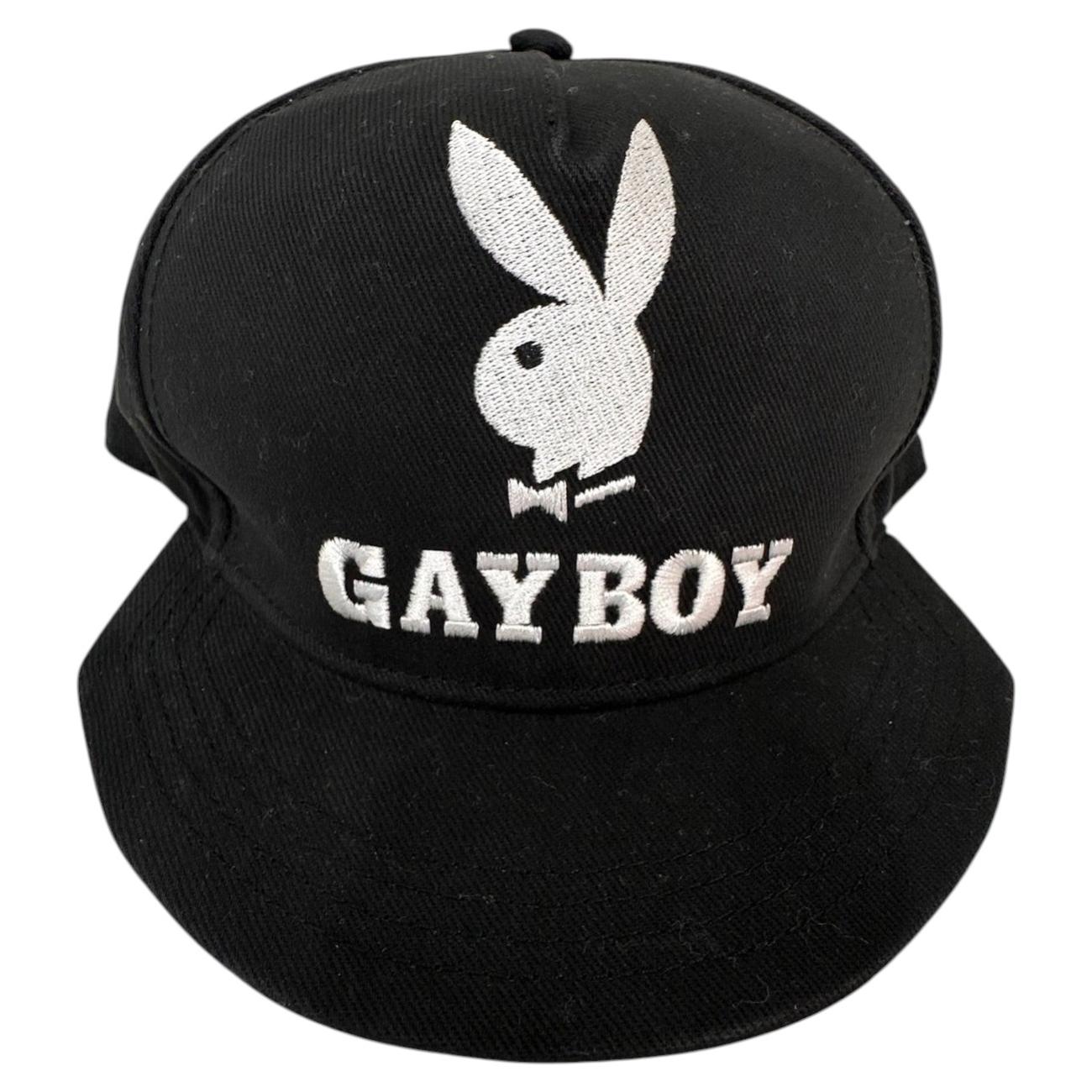 AW19 Moschino GAYBOY COTTON BLACK HAT ADJUSTABLE PLAYBOY BASEBALL CAP in vendita
