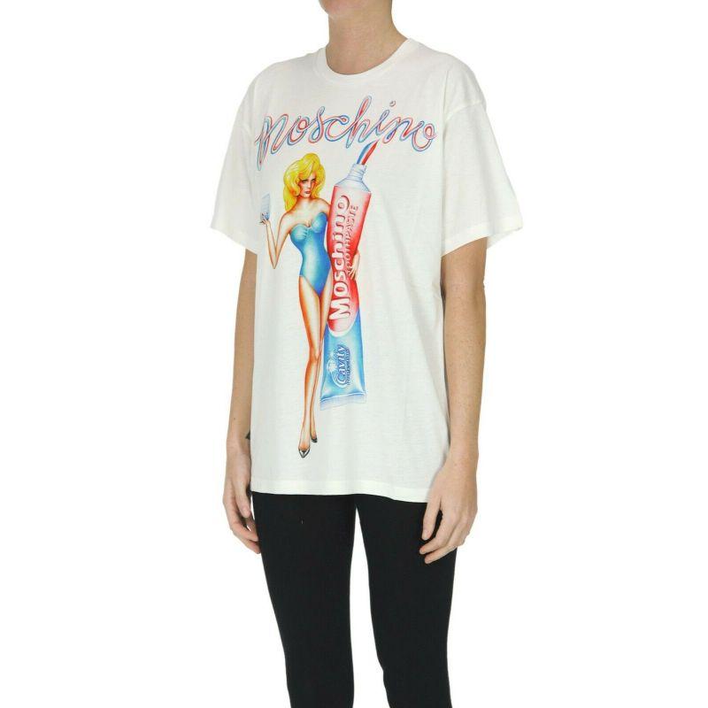 Gray AW19 Moschino Jeremy Scott Toothpaste Cotton White Oversized T-shirt Tee S For Sale